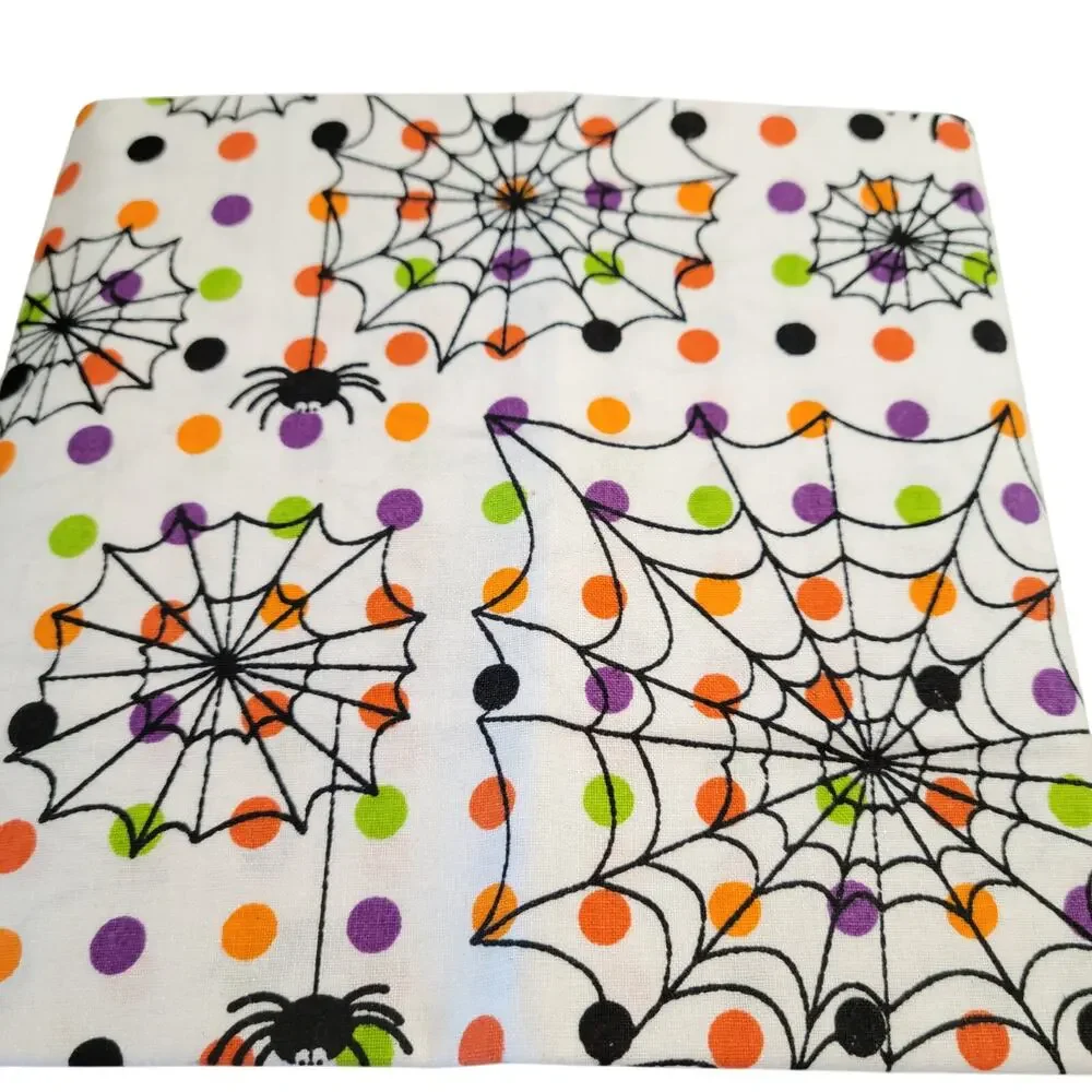 Cotton Fabric Spider Webs Dots Halloween 17x 43